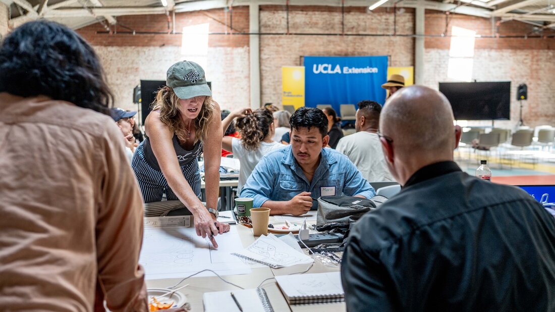 Students work on design plans at UCLA Downtown