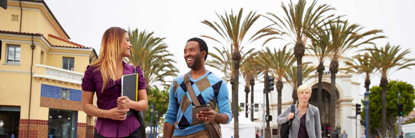 Students on crosswalk in Westwood Village