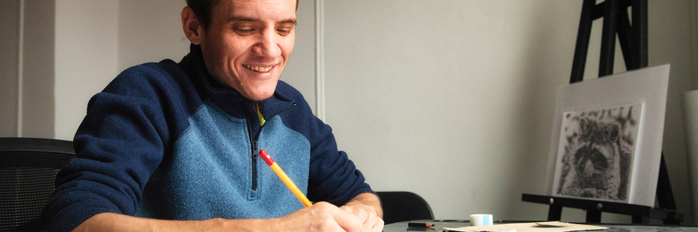 autistic writer enjoying his work